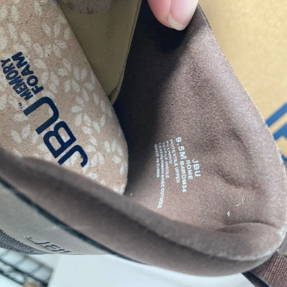 Womens JBU Rome Maryjane Shoe‎ Flats Leather Textile Brown Print 9.5 NIB